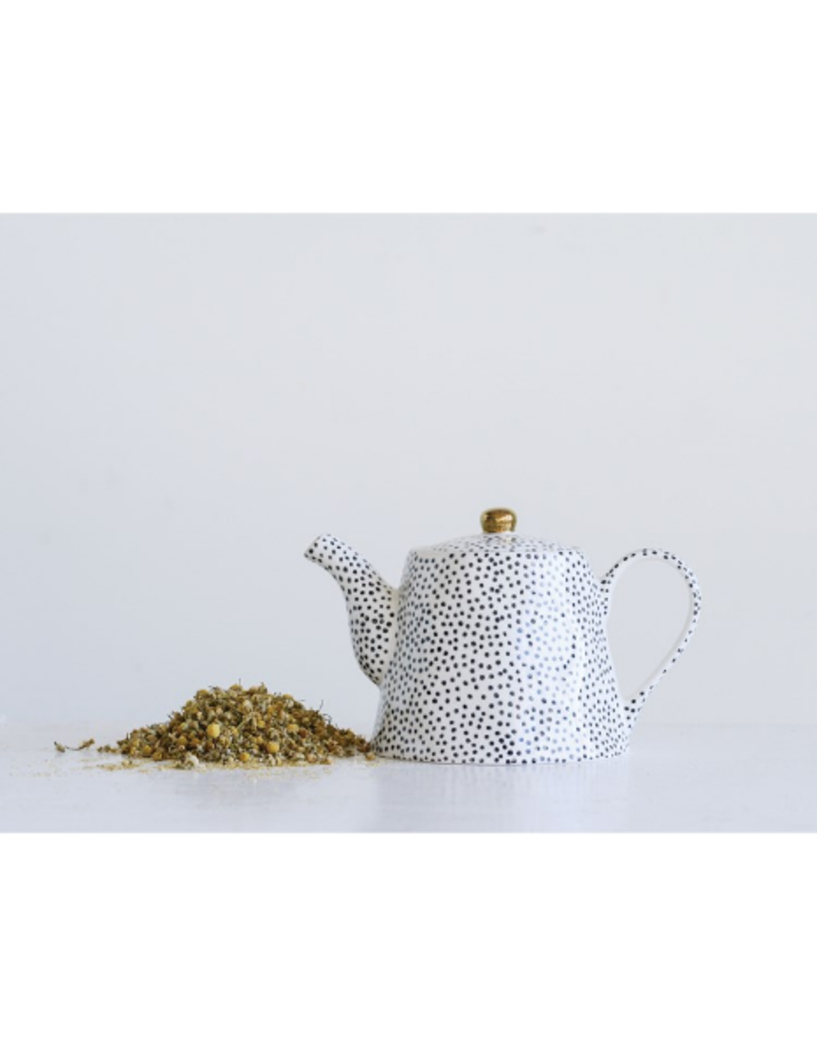 Stoneware Teapot Black White Gold Electroplating Da9691 Meraki Gift Boutique