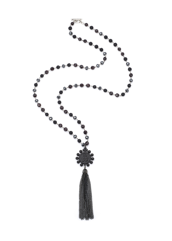 FRENCH KANDE Night Tide Mix with Silver Wire, Black Crowning Mary Medallion and Tassel