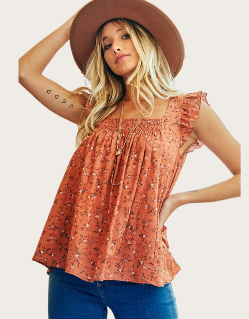 floral ruffle sleeve top