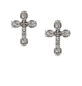 FRENCH KANDE Micro Euro Crystal Cross Stud Silver