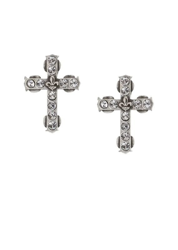 FRENCH KANDE Micro Euro Crystal Cross Stud Silver