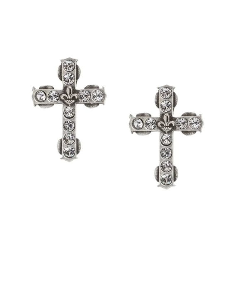 FRENCH KANDE Micro Euro Crystal Cross Stud Silver