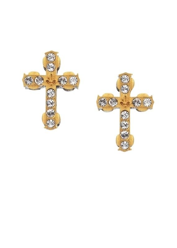 FRENCH KANDE Micro Euro Crystal Cross Stud Gold