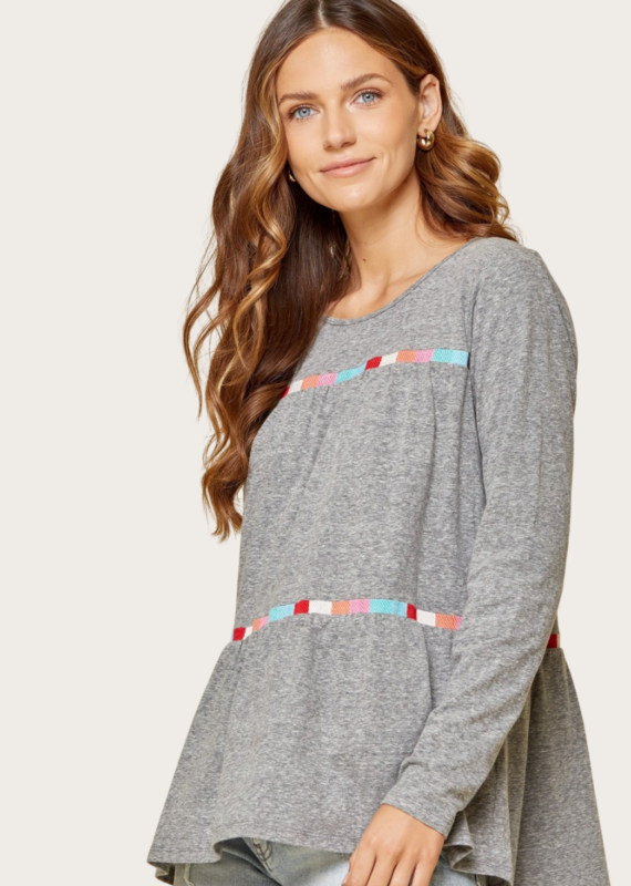 ANDREE BY UNIT Charcoal Round Neck LS Top