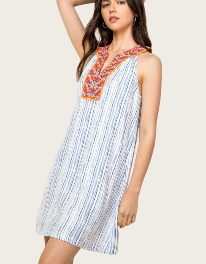 THML Blue Halter Dress with Embroidery