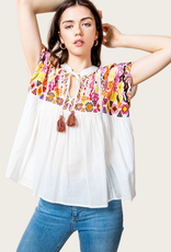 THML White Cotton Blouse with Embroidered Front