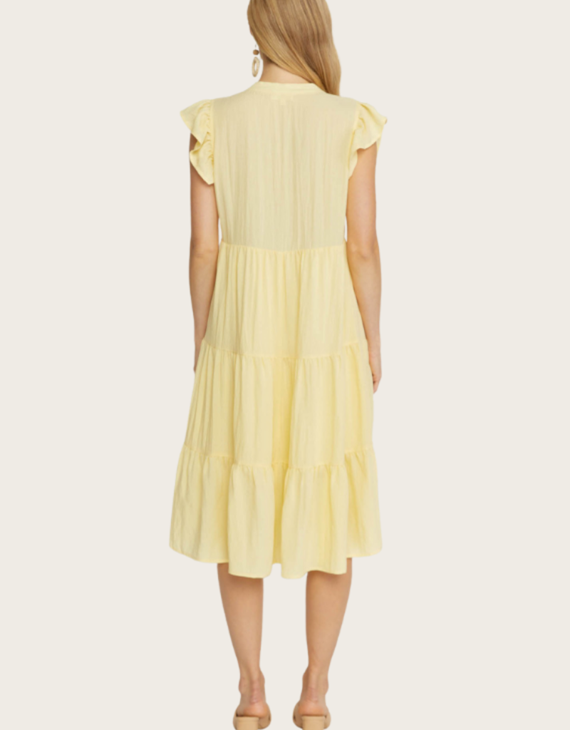 ENTRO Lemon V-Neck Tiered Midi Dress