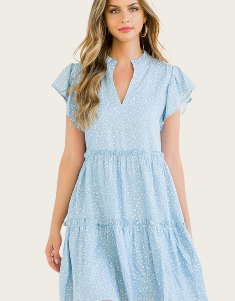 Flutter Sleeve Light Blue Tiered Dress ...