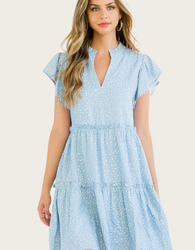 THML Flutter Sleeve Light Blue Tiered Dress