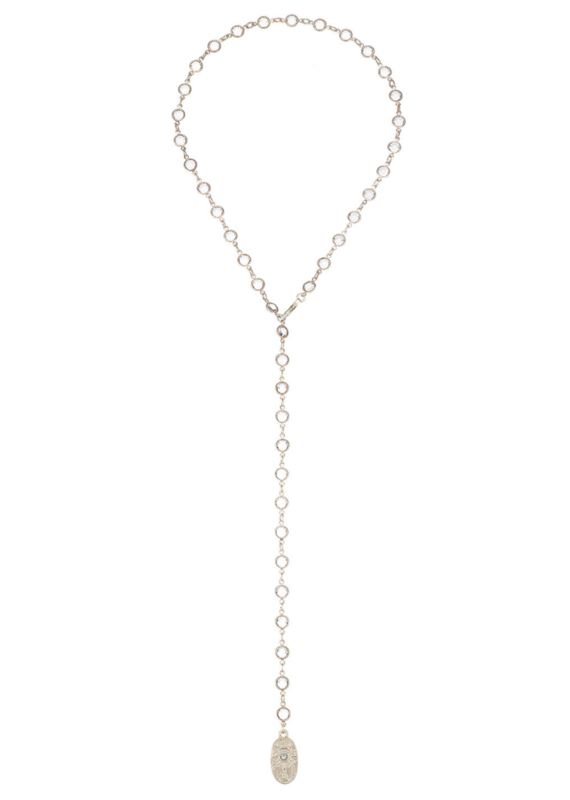 FRENCH KANDE Silver Euro Crystal Cuvee Lariat  Pendant Necklace