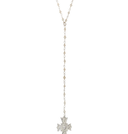 FRENCH KANDE Micro Pearl Lariat Immaculate Heart Silver Necklace