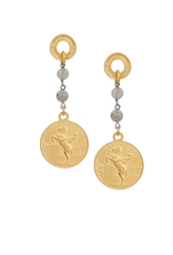 FRENCH KANDE Annecy Labradorite Earrings Gold Saumur Medallion