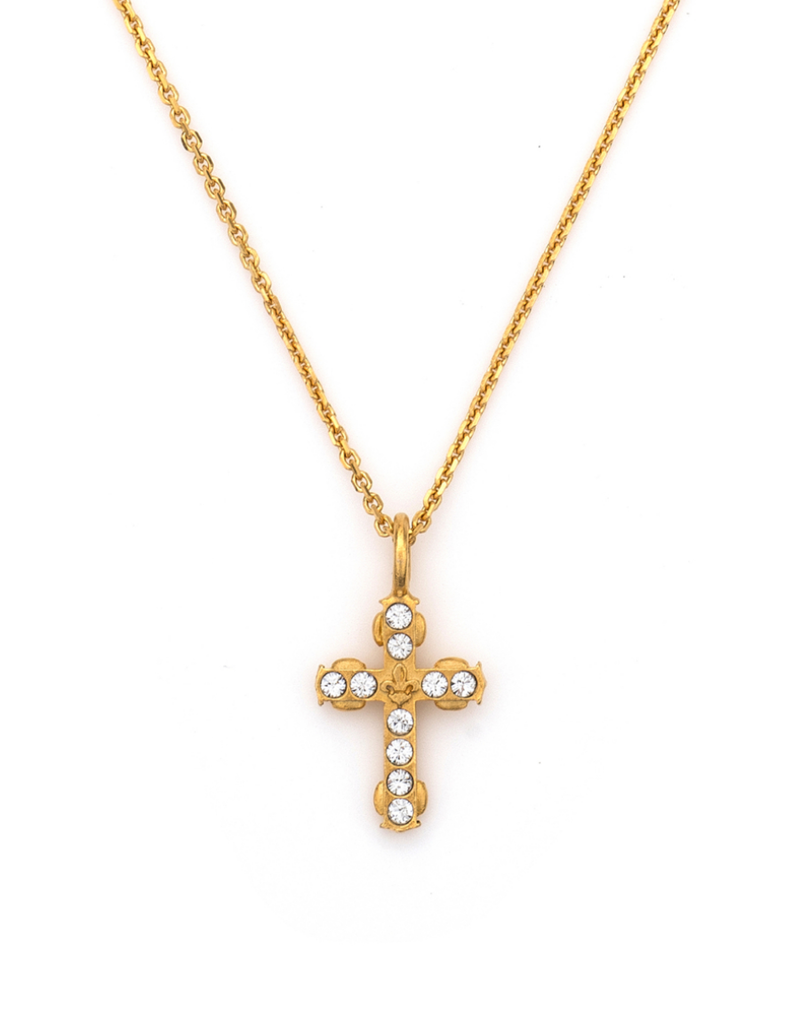 FRENCH KANDE Micro Euro Crystal Gold Cross Necklace
