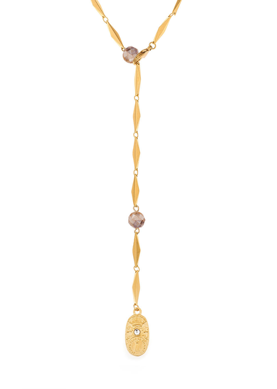 FRENCH KANDE Diamont Apricot Moonstone Lariat Necklace