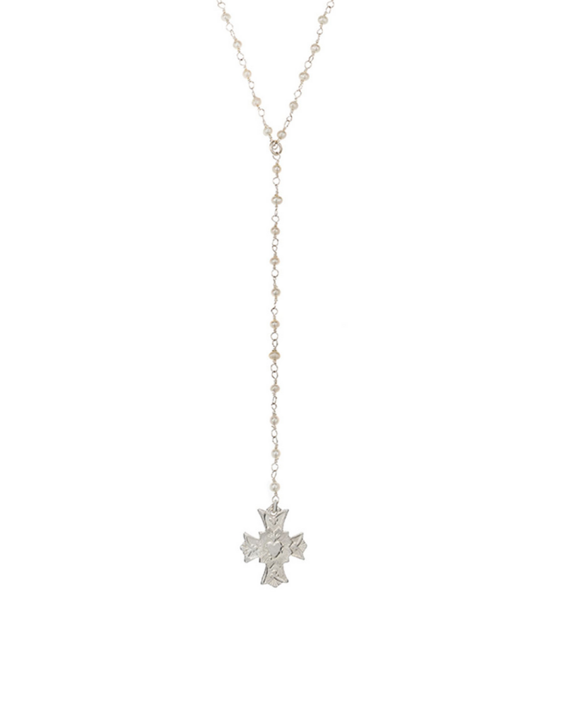 FRENCH KANDE Micro Pearl Immacule Lariat Silver Necklace