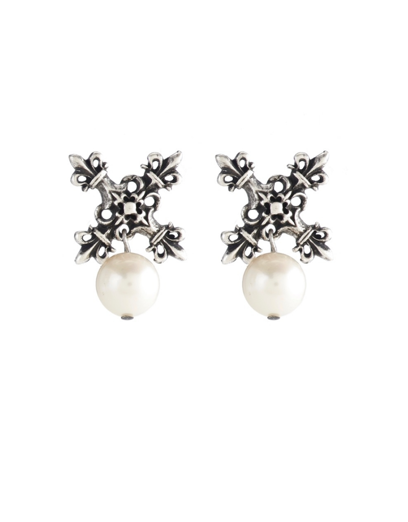 FRENCH KANDE X Earrings with White Pearl Dangle