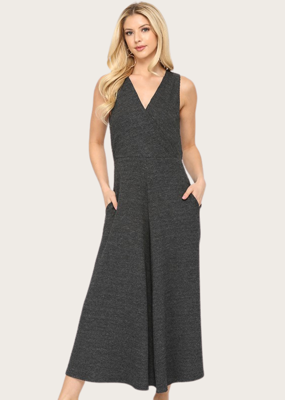 GiGio Texture Knit Sleeveless Jumpsuit With Pocket Charcoal