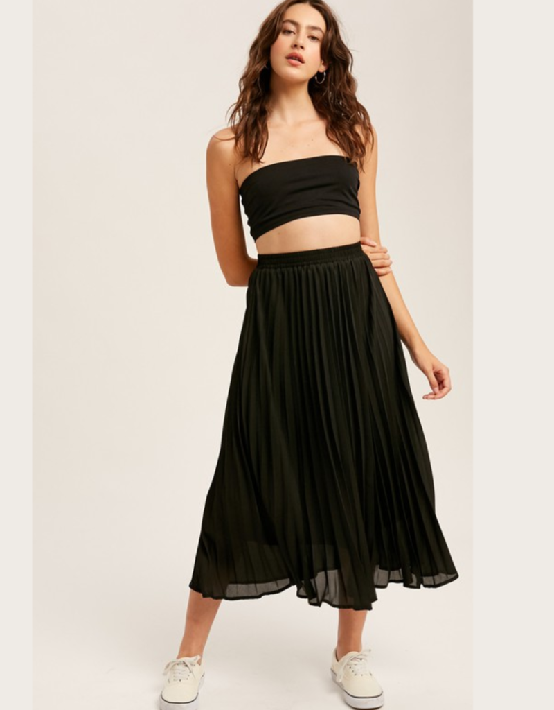 LISTIELE Black Chiffon Pleated Long Skirt
