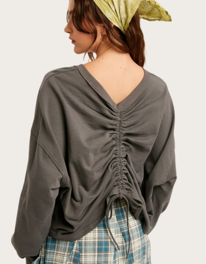 Listiele Charcoal Ruched Back Knit Top