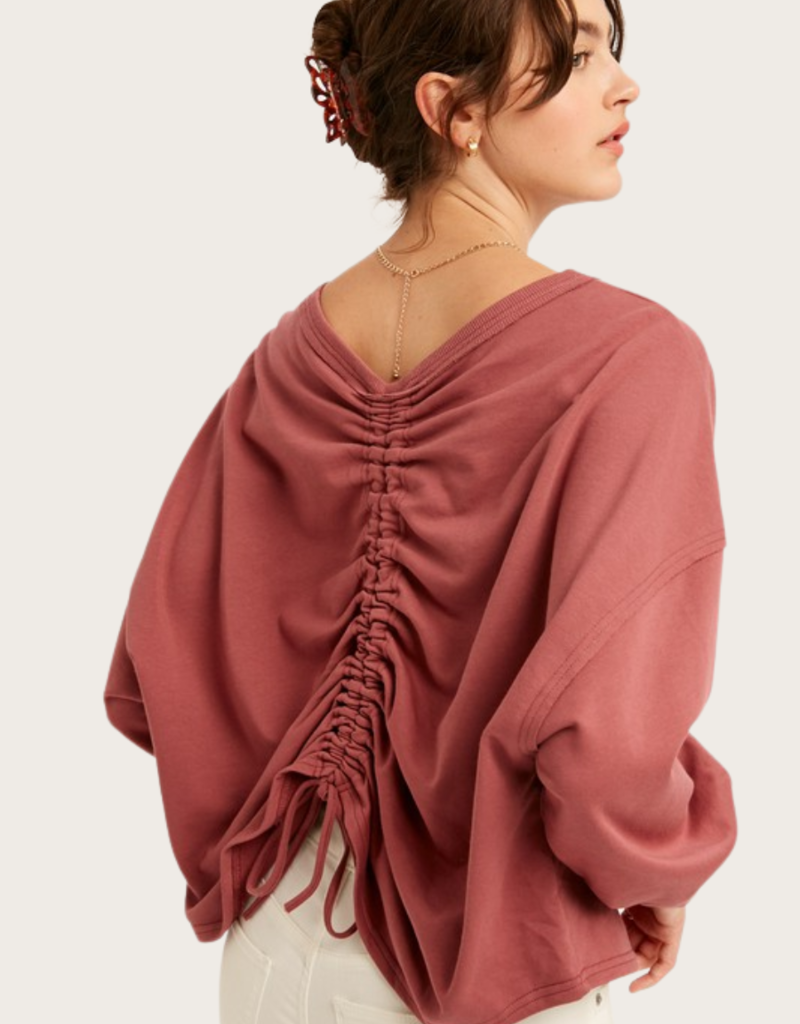 Listiele Deep Rose Ruched Back Knit Top