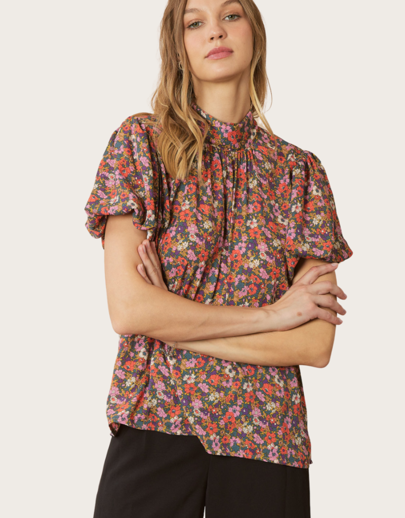 ENTRO Gold Combo Floral Print Top
