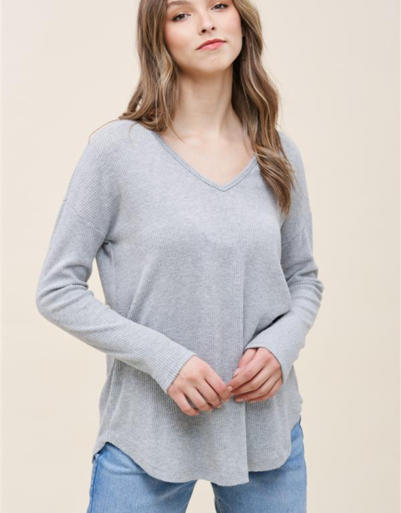 STACCATO Grey Long Sleeve Brushed Ribbed Top