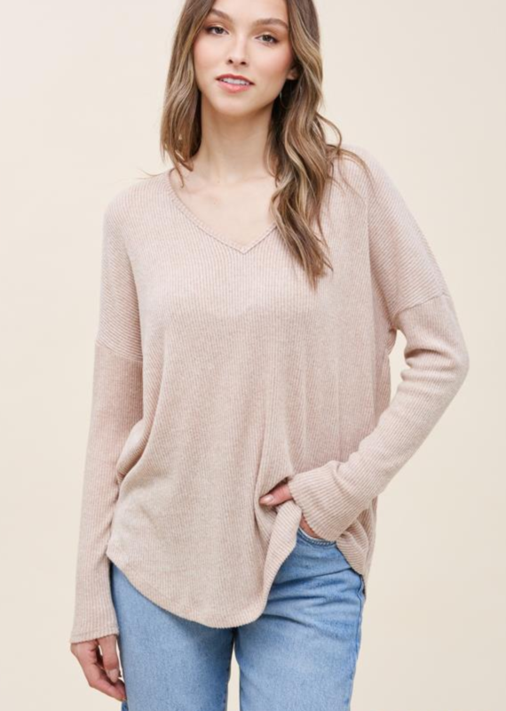 STACCATO Oatmeal Long Sleeve Brushed Ribbed Top