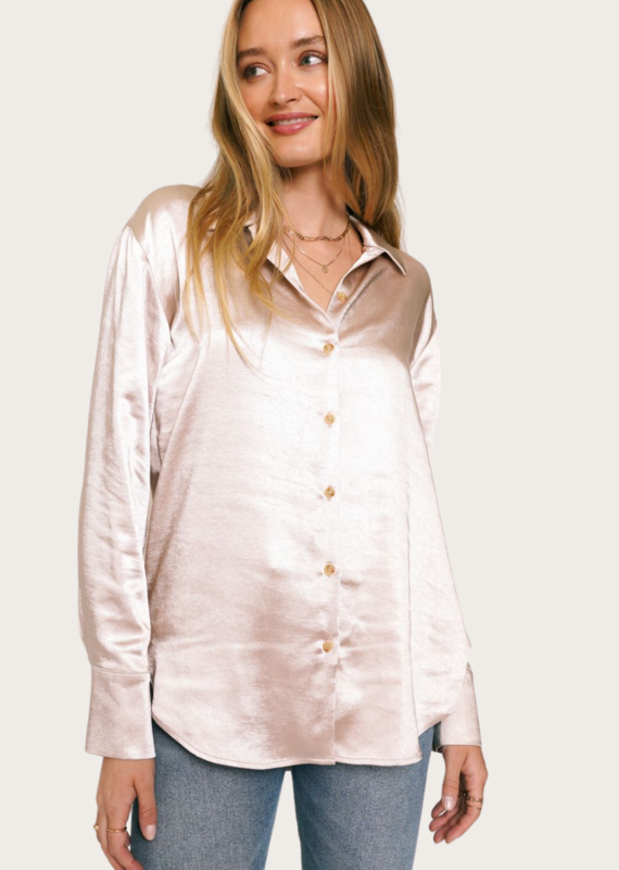 MYSTREE Champagne Button Down Silky Shirt
