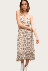 MYSTREE Ivory Ruffle Hem Printed Dress