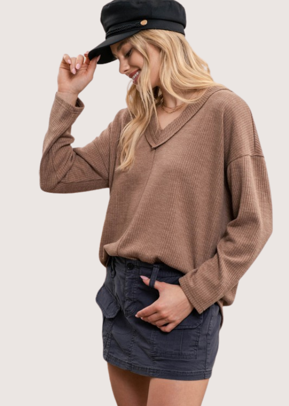 BLU PEPPER Ribbed Knit Pullover Cocoa