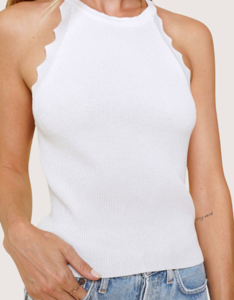 MYSTREE White Scallop Edge Neck Top