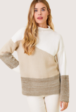 MYSTREE Ivory Mock Neck Ribbed Sweater