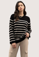 BLU PEPPER Black Drop Shoulder Striped Knit Sweater
