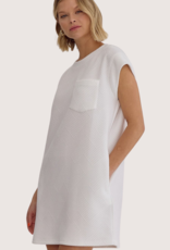 ENTRO Off White Textured T-Shirt Dress With Cap Sleeves