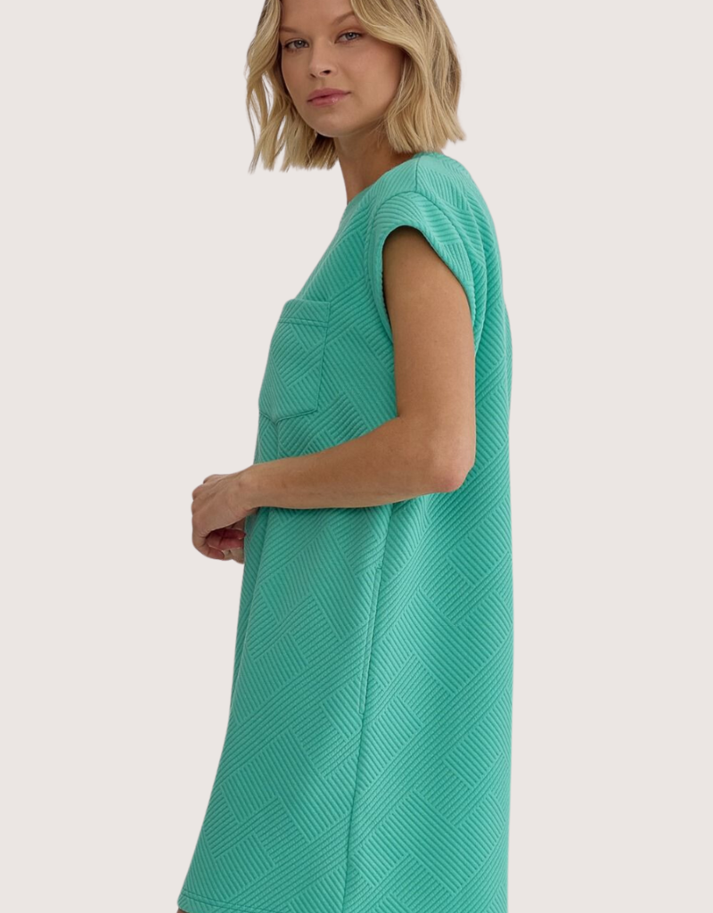 ENTRO Mint Textured T-Shirt Dress With Cap Sleeves