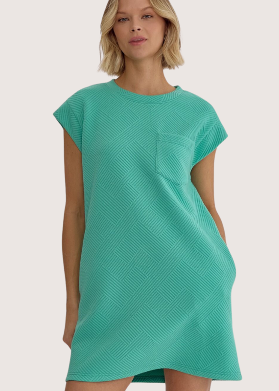 ENTRO Mint Textured T-Shirt Dress With Cap Sleeves
