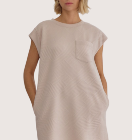ENTRO Light Taupe Textured T-Shirt Dress With Cap Sleeves