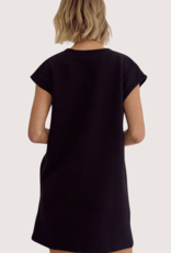 ENTRO Black Textured T-Shirt Dress With Cap Sleeves