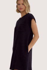 ENTRO Black Textured T-Shirt Dress With Cap Sleeves