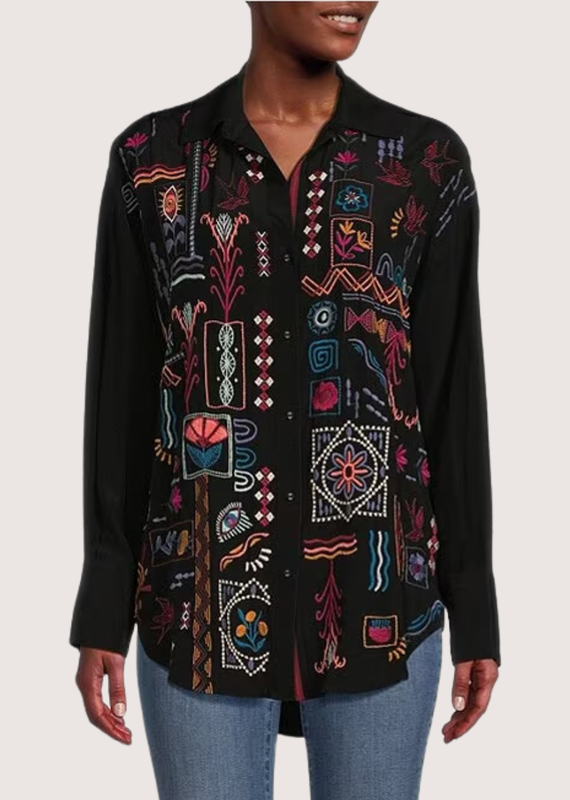 JOHNNY WAS Campo Relaxed Oversized Shirt Black