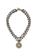 FRENCH KANDE Triple Strand Charbon Mix with Silver Wire and Gustave Medallion