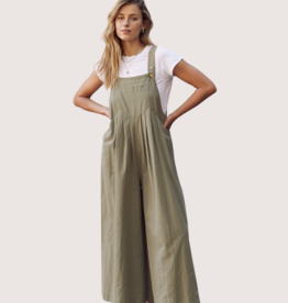 IN FEBRUARY Olive Pleated Wide Leg Overall Jumpsuit