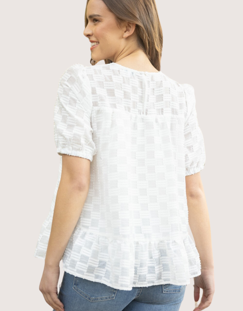 VOY Square Texture Puff Sleeve Top Ivory