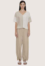 GRADE & GATHER Off White Two Tone Linen Blouse