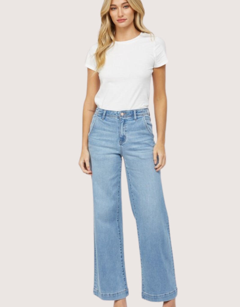 MICA DENIM High Rise Wide Leg Slant Pocket Jeans