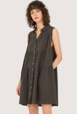 GRADE & GATHER Black Tiered Gauze Sleeveless Shirt Dress