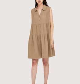 GRADE & GATHER Pumice Tiered Gauze Sleeveless Shirt Dress