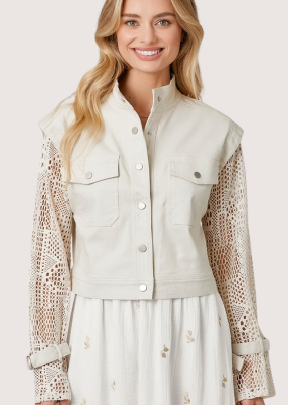 MYSTREE Ivory Crochet Sleeve Jacket