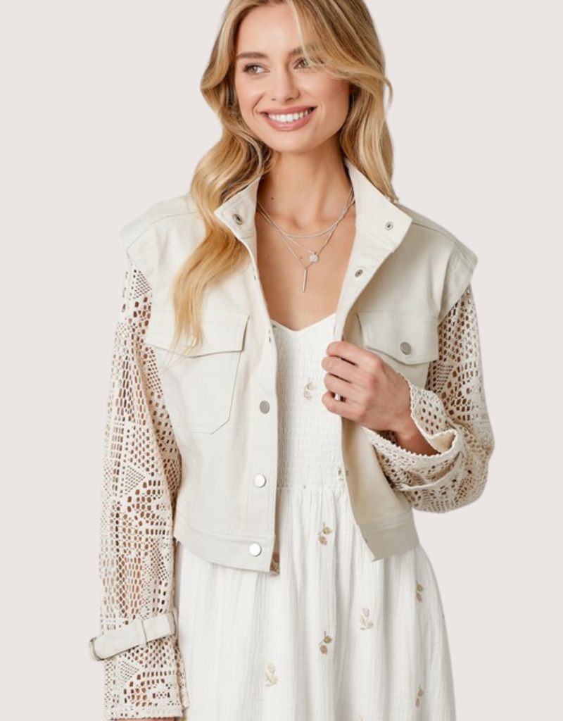 MYSTREE Ivory Crochet Sleeve Jacket