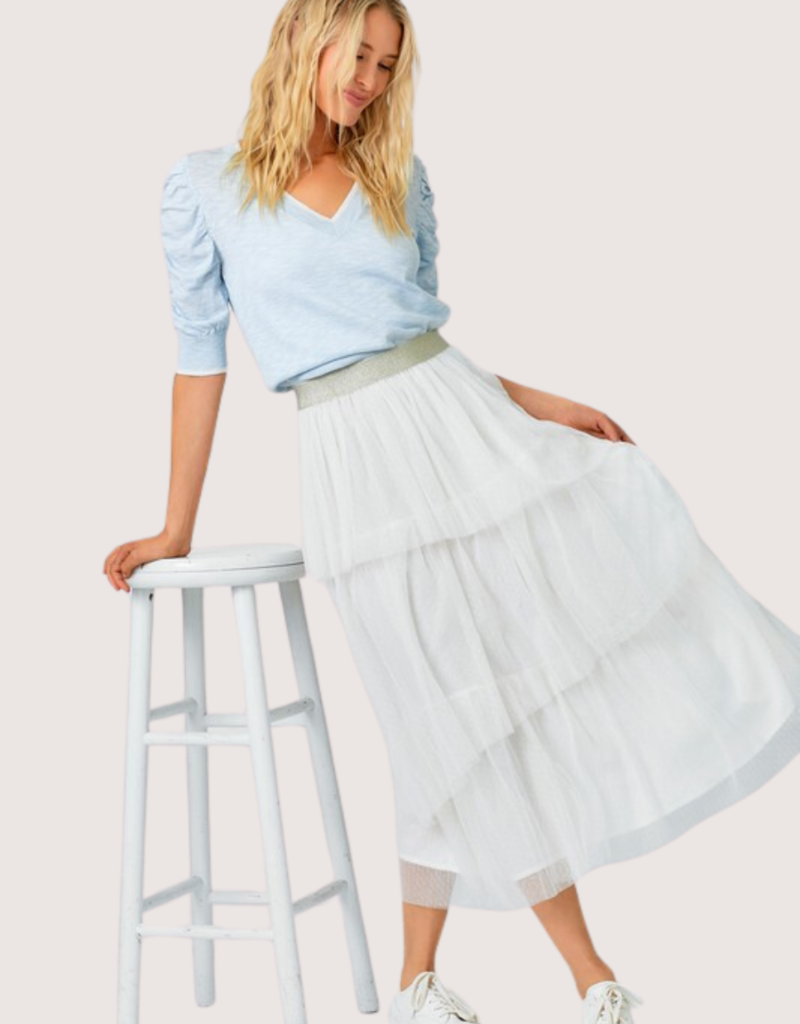 MYSTREE Ivory Tiered Ruffle Tulle Skirt